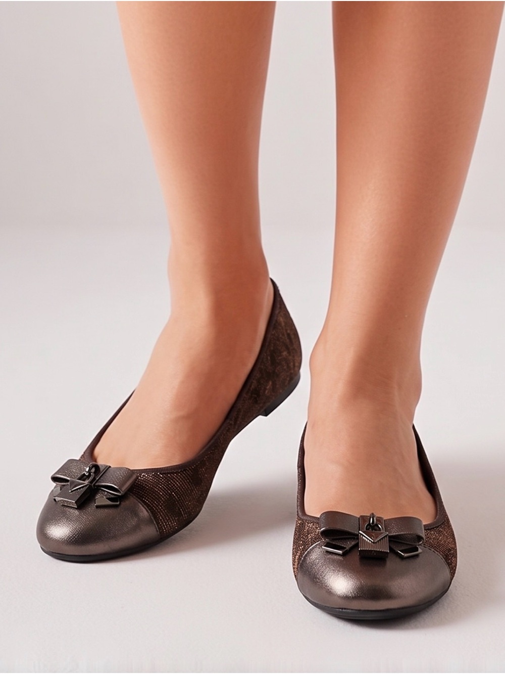 Michael Kors Bronze Metallic Bow Ballet Flats